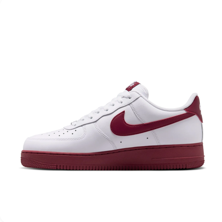 Nike Air Force 1 White & Burgundy Low-Top Sneakers