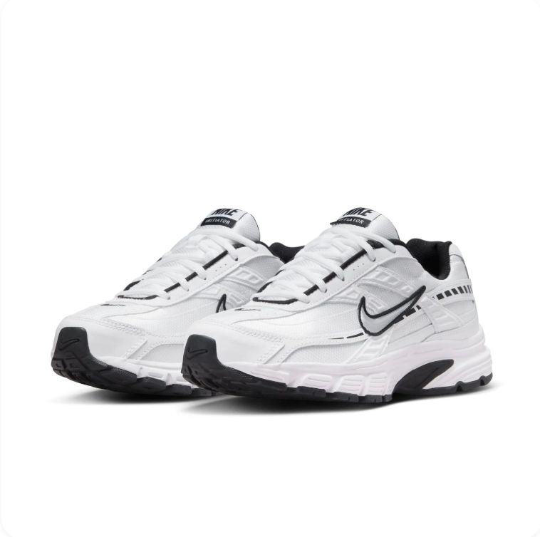 Nike Initiator White & Metallic Silver Sneakers with Black Accents