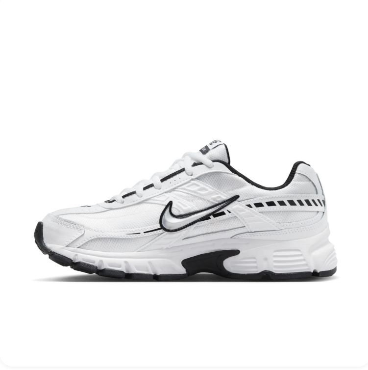 Nike Initiator White & Metallic Silver Sneakers with Black Accents
