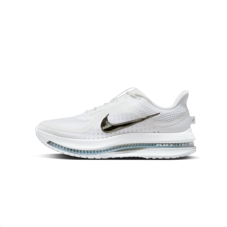Nike White Mesh Sneakers with Metallic Swoosh & Visible Air Zoom