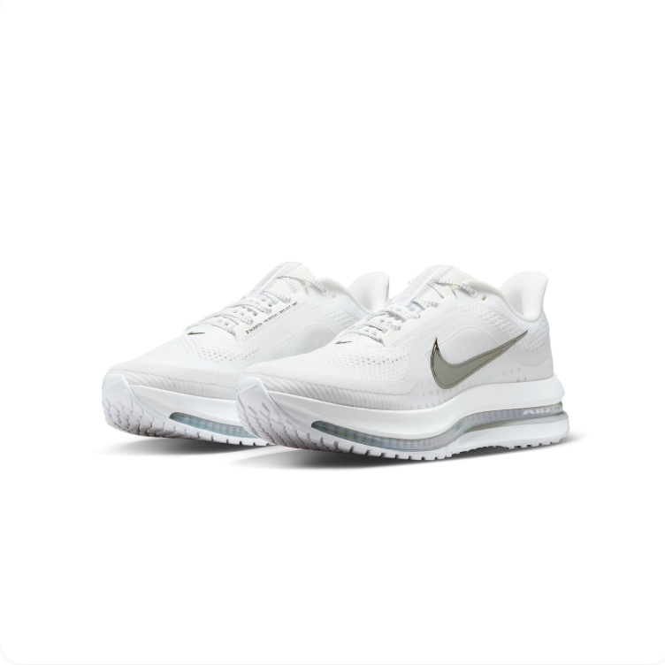Nike White Mesh Sneakers with Metallic Swoosh & Visible Air Zoom