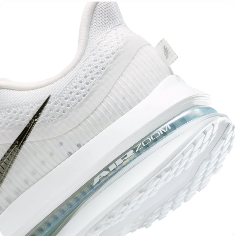 Nike White Mesh Sneakers with Metallic Swoosh & Visible Air Zoom