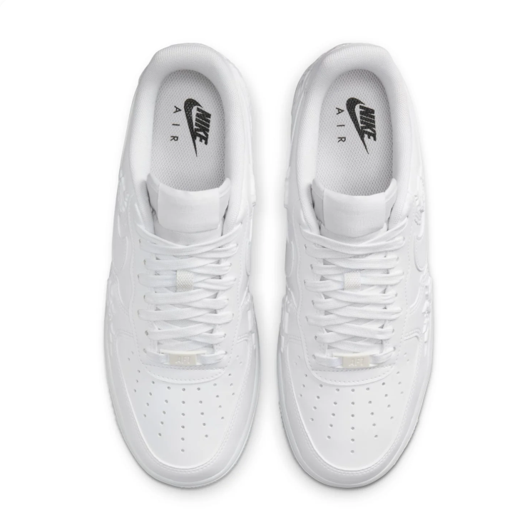 Nike Air Force 1 All-White Low-Top Sneakers with Rose Details
