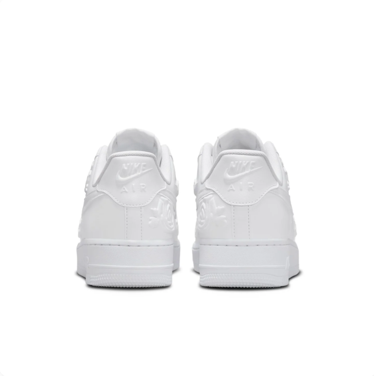 Nike Air Force 1 All-White Low-Top Sneakers with Rose Details