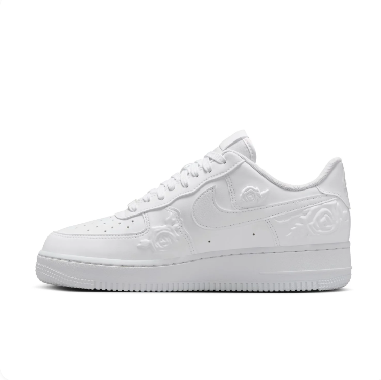 Nike Air Force 1 All-White Low-Top Sneakers with Rose Details
