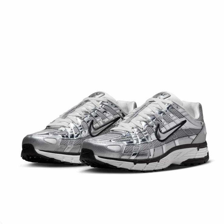 Nike P-6000 Metallic Silver & Grey Mesh Sneakers