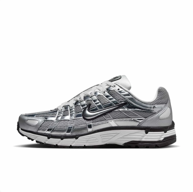 Nike P-6000 Metallic Silver & Grey Mesh Sneakers