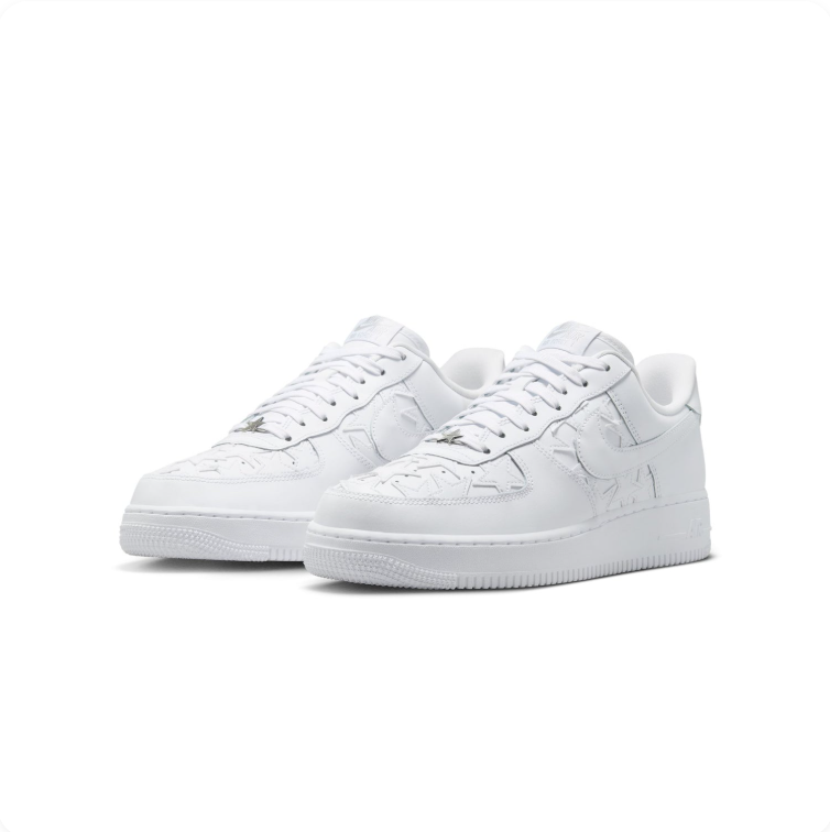 Nike Air Force 1 All-White Low-Top Sneakers with Star Details