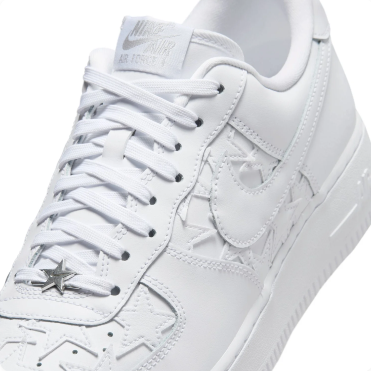 Nike Air Force 1 All-White Low-Top Sneakers with Star Details