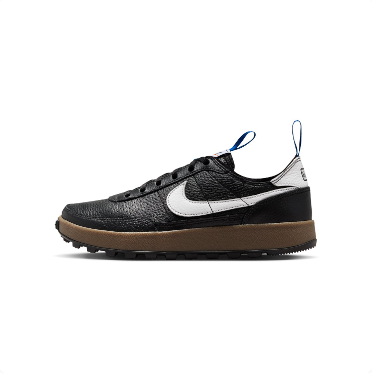 Nike Black & White Low-Top Sneakers with Brown Sole and Blue Pull Tabs