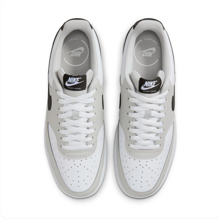 Nike Court Vision White & Light Grey Sneakers with Black Swoosh