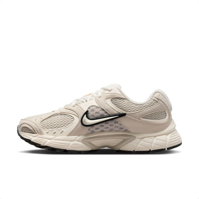 Nike Cream & Beige Mesh Sneakers with Black-Outlined Swoosh