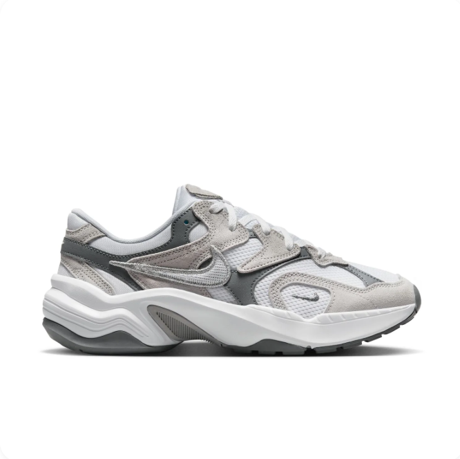 Nike White & Grey Chunky Sneakers with Silver Swoosh