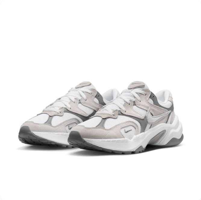 Nike White & Grey Chunky Sneakers with Silver Swoosh