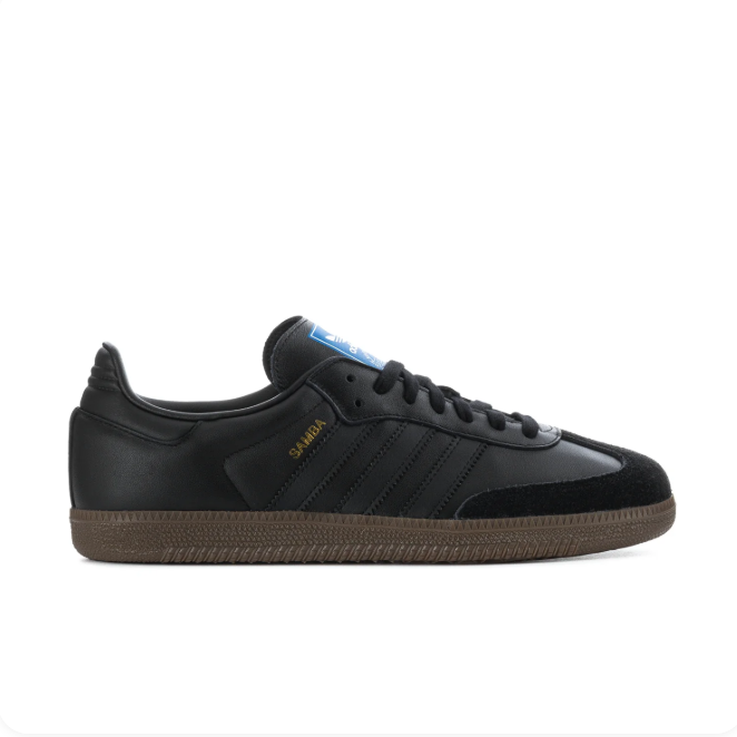 adidas Samba Black Sneakers with Gum Sole & Blue Tongue Label