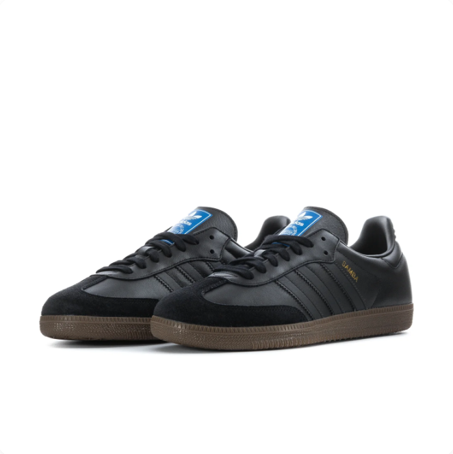 adidas Samba Black Sneakers with Gum Sole & Blue Tongue Label