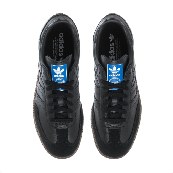 adidas Samba Black Sneakers with Gum Sole & Blue Tongue Label