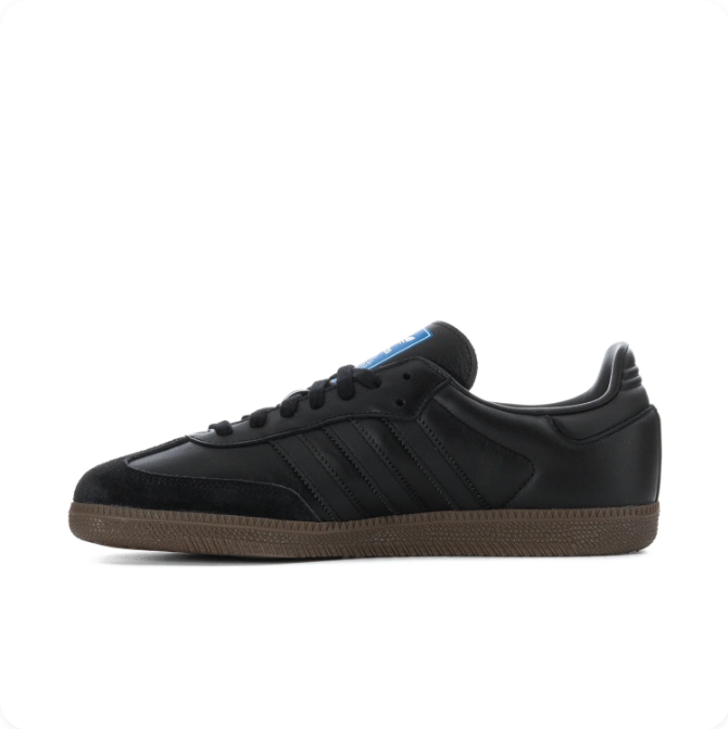adidas Samba Black Sneakers with Gum Sole & Blue Tongue Label