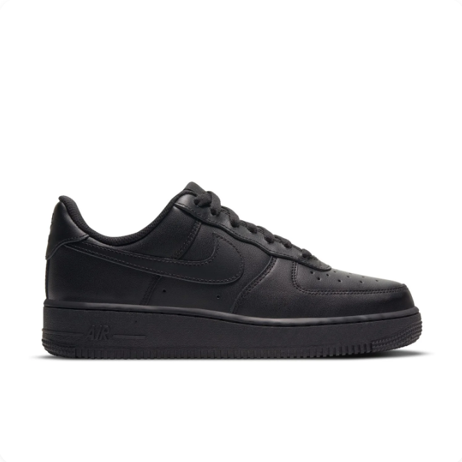 Nike Air Force 1 Triple Black Low-Top Sneakers with Silver Lace Tags