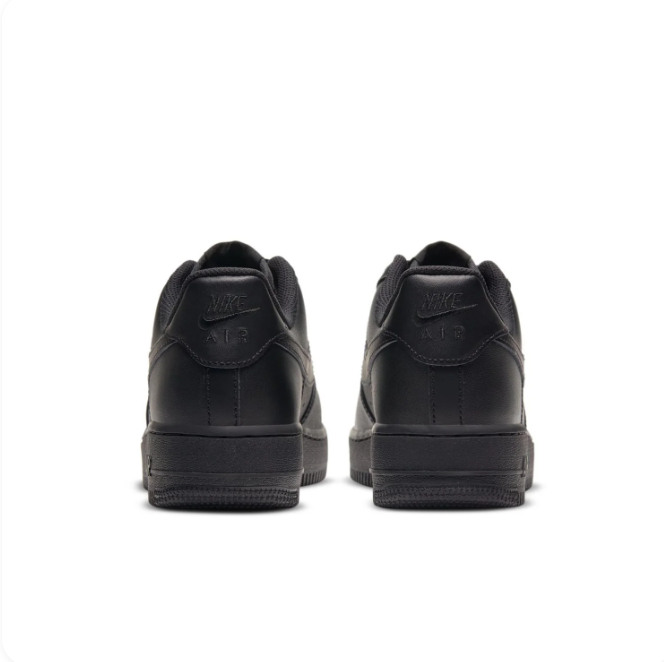 Nike Air Force 1 Triple Black Low-Top Sneakers with Silver Lace Tags
