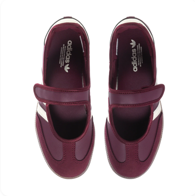 adidas Burgundy Mary Jane Shoes with Cream Three Stripes