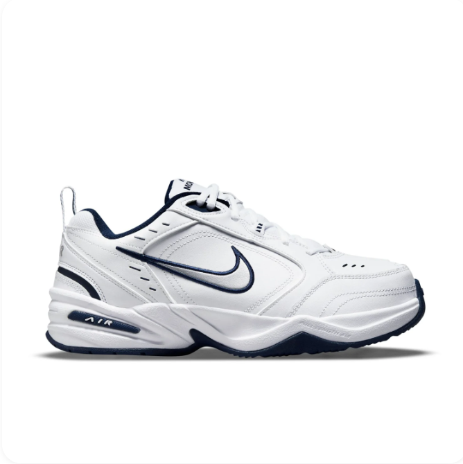 Nike Air Monarch White & Navy Low-Top Sneakers