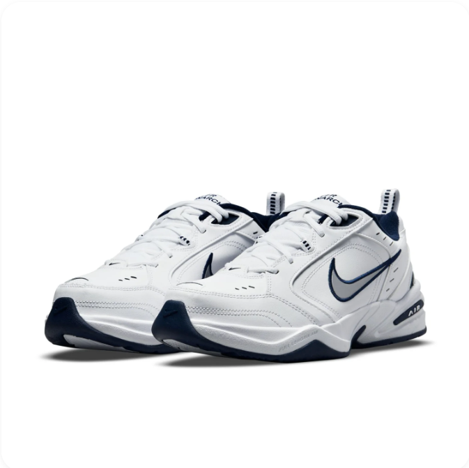 Nike Air Monarch White & Navy Low-Top Sneakers