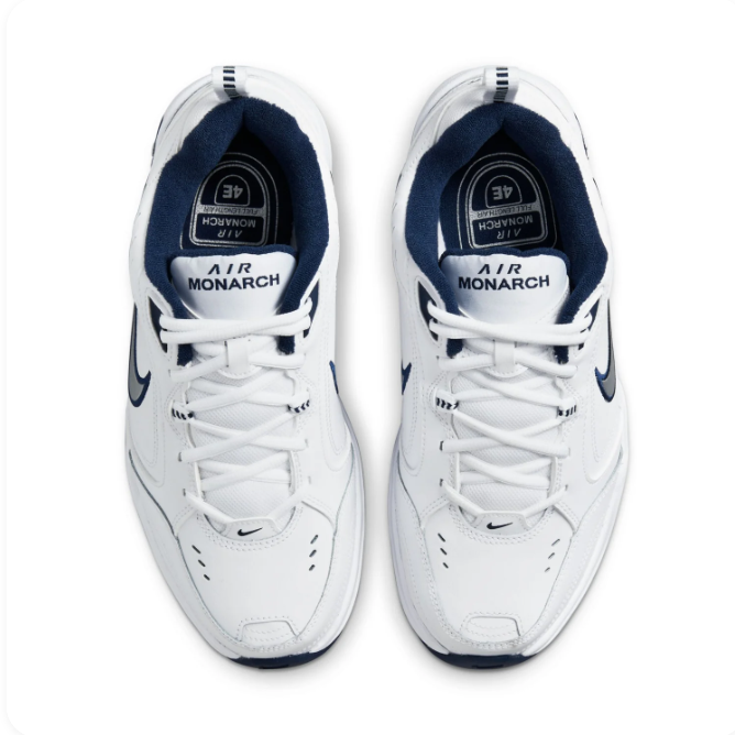 Nike Air Monarch White & Navy Low-Top Sneakers