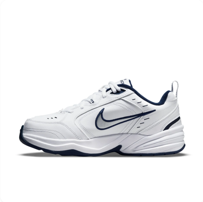 Nike Air Monarch White & Navy Low-Top Sneakers
