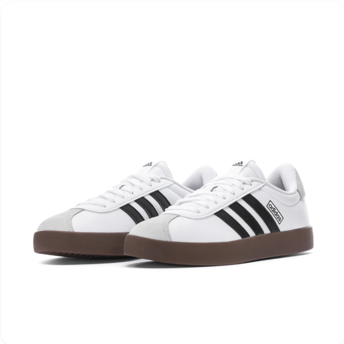 adidas White & Black Low-Top Sneakers with Brown Gum-Style Sole