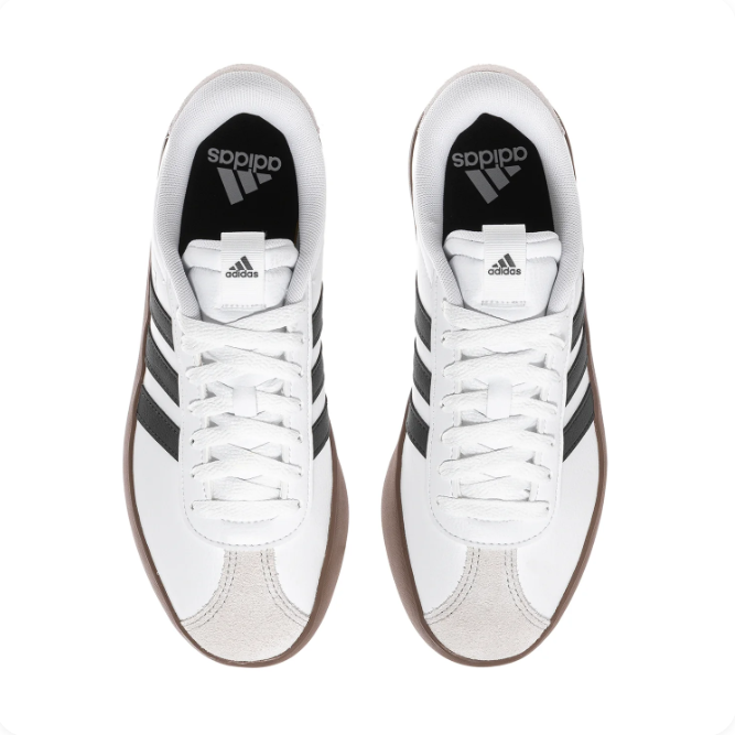adidas White & Black Low-Top Sneakers with Brown Gum-Style Sole