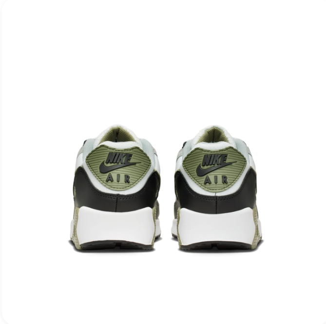 Nike Air Max 90 White, Grey & Olive Sneakers with Black Overlays