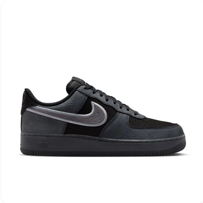 Nike Air Force 1 Black & Charcoal Low-Top Sneakers with Grey Swoosh