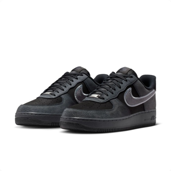 Nike Air Force 1 Black & Charcoal Low-Top Sneakers with Grey Swoosh