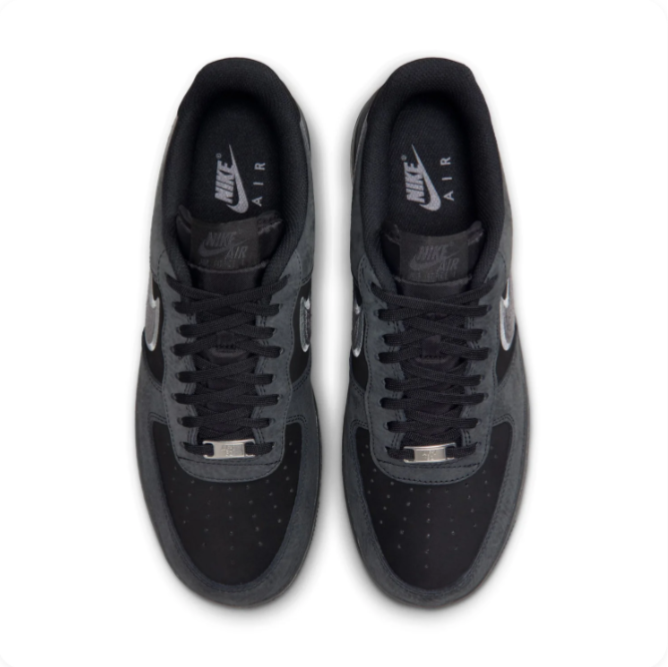 Nike Air Force 1 Black & Charcoal Low-Top Sneakers with Grey Swoosh