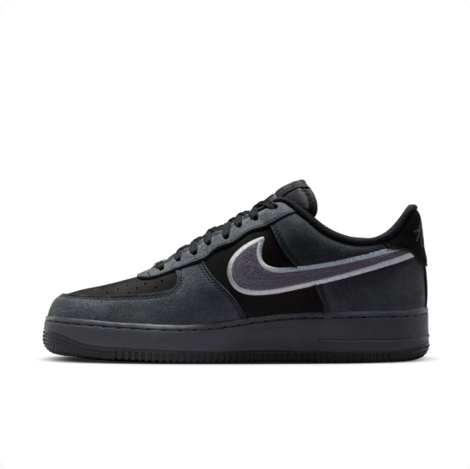 Nike Air Force 1 Black & Charcoal Low-Top Sneakers with Grey Swoosh