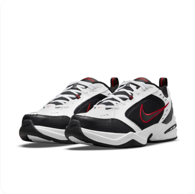 Nike Air Monarch Black & White Sneakers with Red Accents