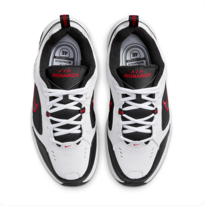 Nike Air Monarch Black & White Sneakers with Red Accents
