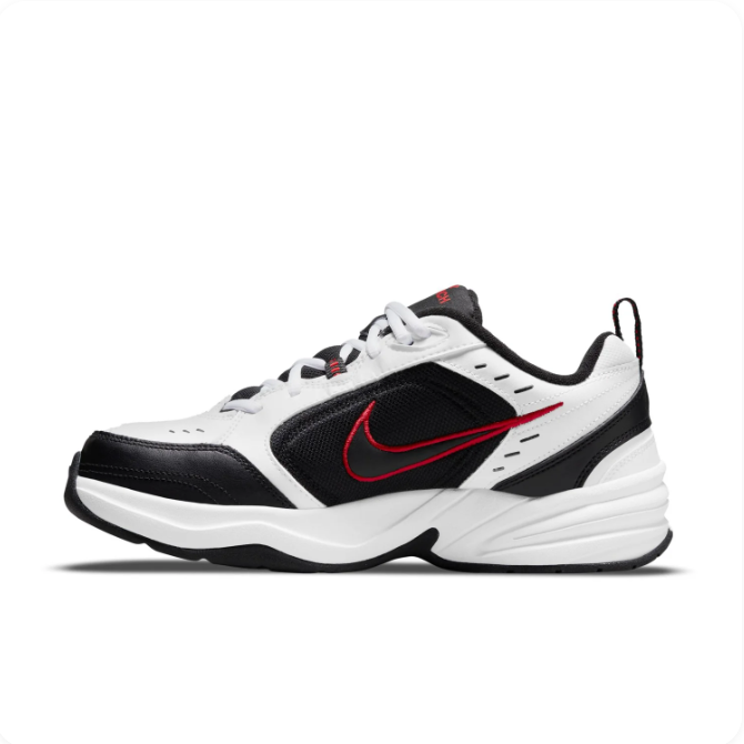Nike Air Monarch Black & White Sneakers with Red Accents