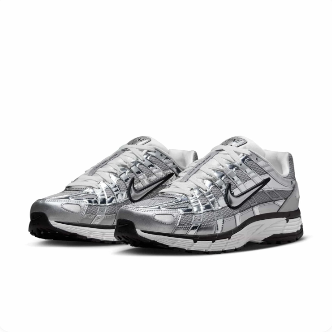 Nike Metallic Silver & Grey Low-Top Sneakers with Black-Outlined Swoosh