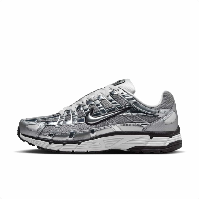 Nike Metallic Silver & Grey Low-Top Sneakers with Black-Outlined Swoosh