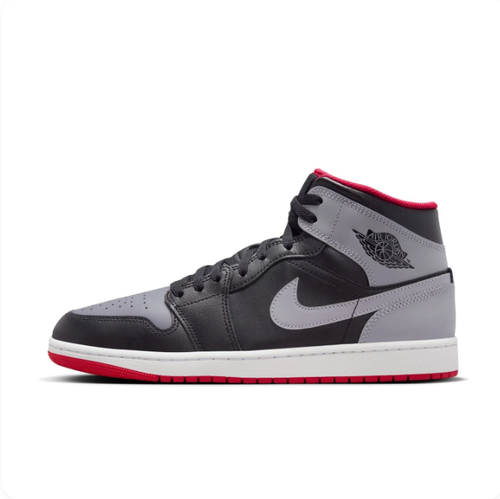 Air Jordan 1 Mid Black & Grey Sneakers with Red Accents
