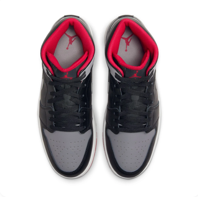 Air Jordan 1 Mid Black & Grey Sneakers with Red Accents