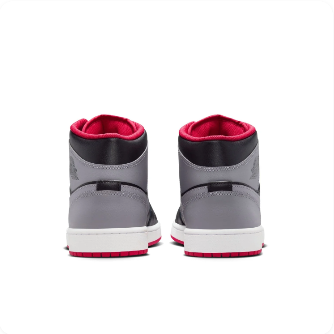 Air Jordan 1 Mid Black & Grey Sneakers with Red Accents