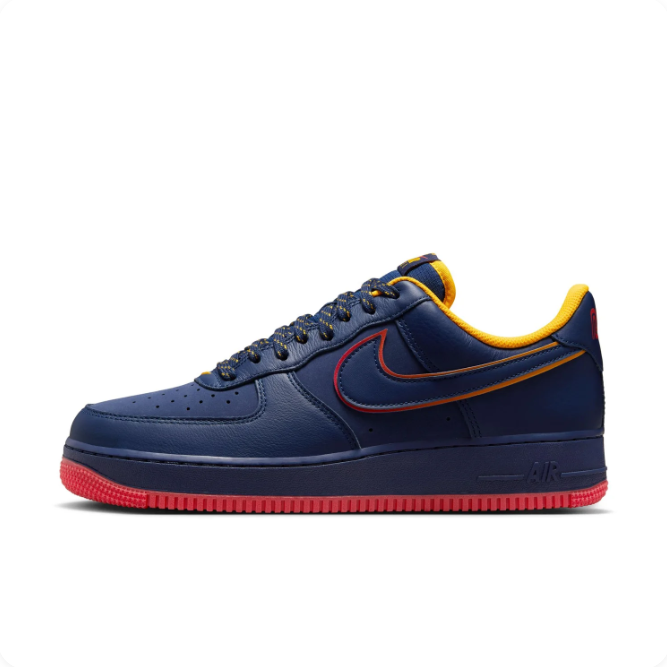 Nike Air Force 1 Navy Sneakers with Yellow Lining & Red Outsole