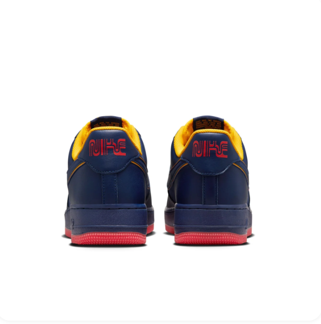 Nike Air Force 1 Navy Sneakers with Yellow Lining & Red Outsole