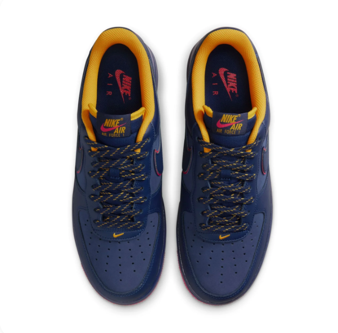 Nike Air Force 1 Navy Sneakers with Yellow Lining & Red Outsole