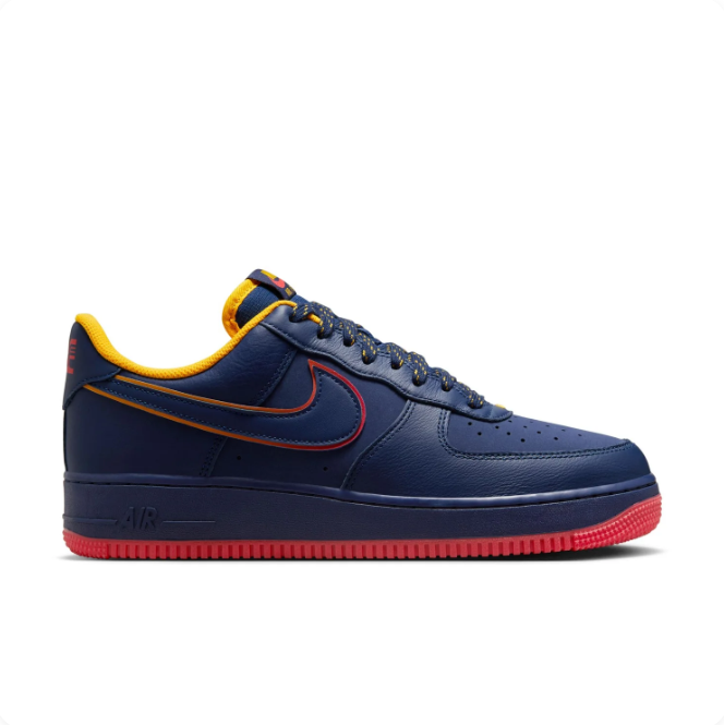 Nike Air Force 1 Navy Sneakers with Yellow Lining & Red Outsole