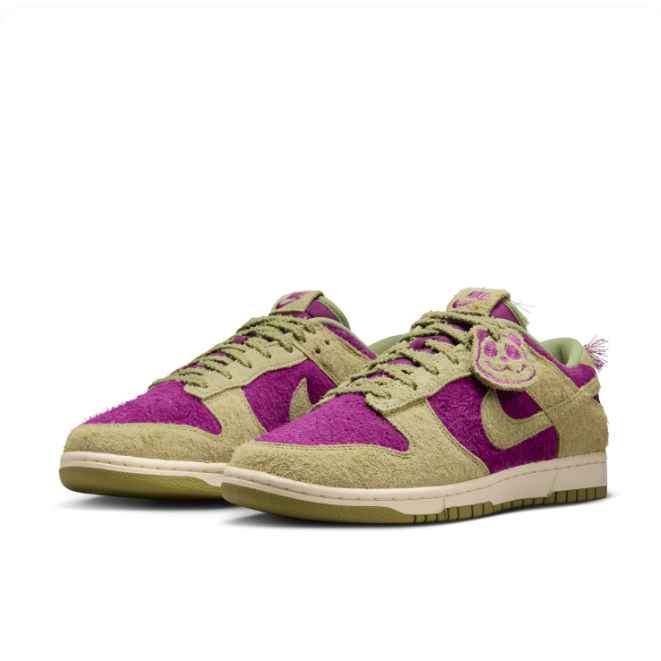 Nike Dunk Low Magenta & Olive Sneakers with Fringe Details