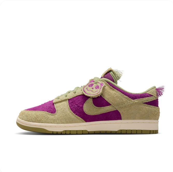 Nike Dunk Low Magenta & Olive Sneakers with Fringe Details